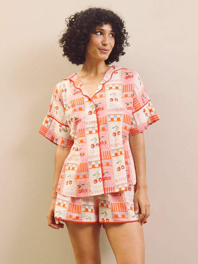 THEIR NIBS – Cherry Kisses Cotton Gauze Oversized Short Pyjama Set