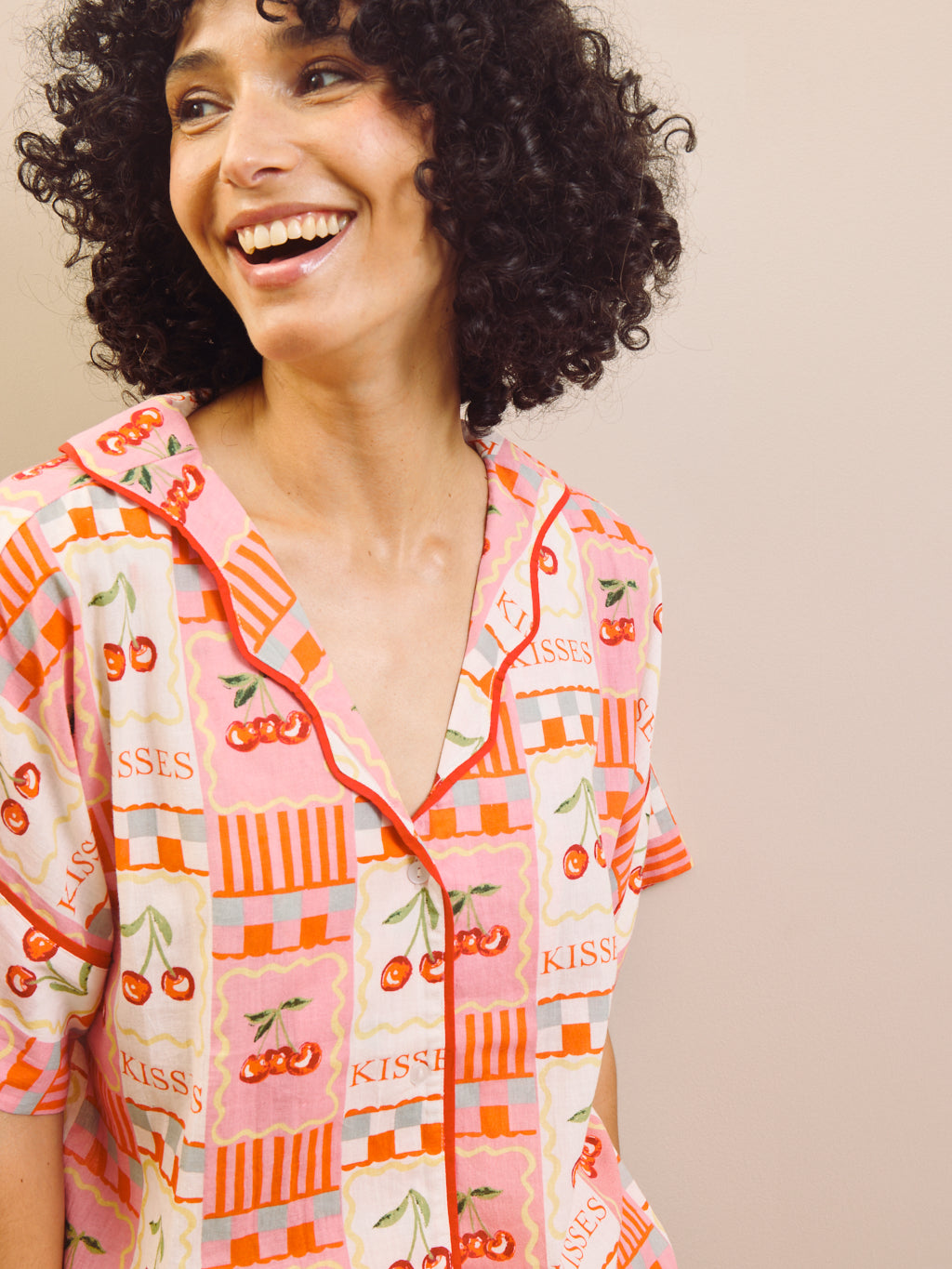 THEIR NIBS – Cherry Kisses Cotton Gauze Oversized Short Pyjama Set