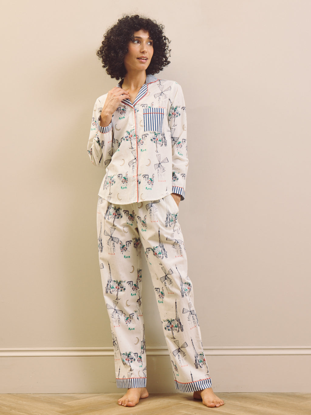 THEIR NIBS – Navy & White Moulin Snooze Cotton Traditional Pyjama Set
