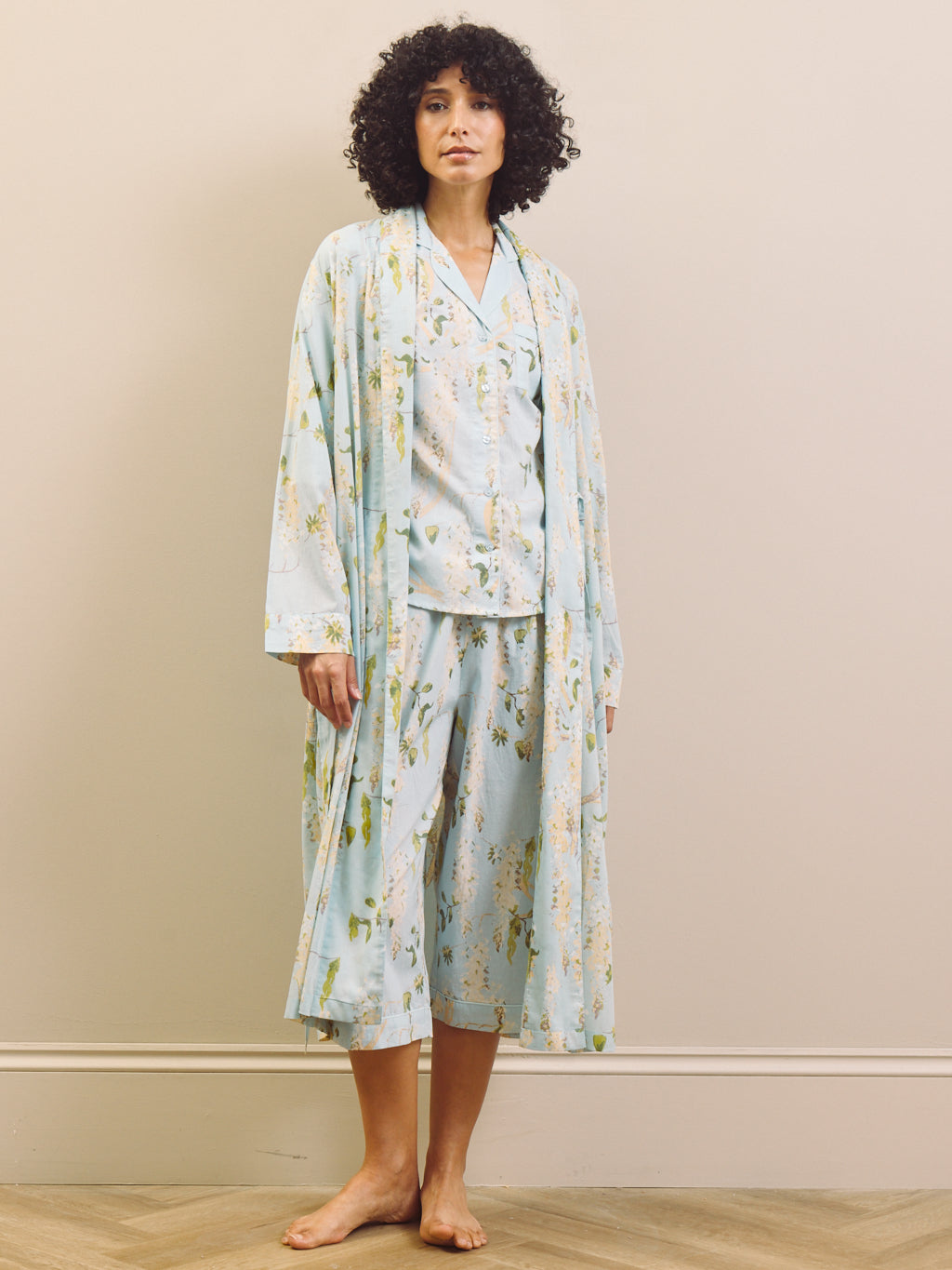 THEIR NIBS – Pale Blue Wisteria Cotton Grandpa Dressing Gown