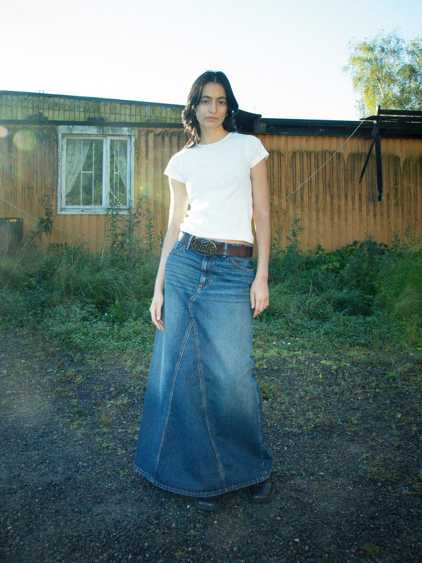 Nudie Jeans – Tanja Skirt Orange Painter Mid Blue