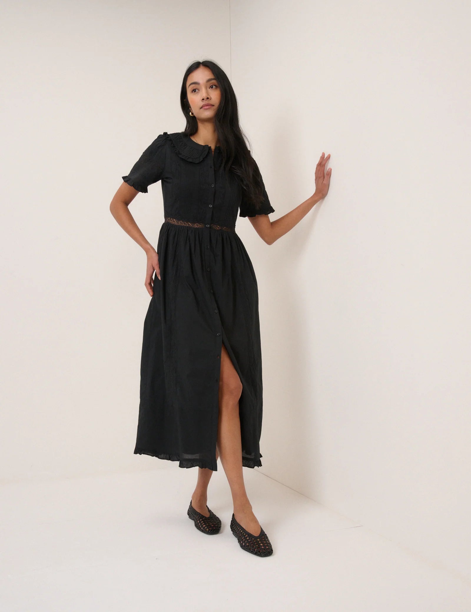 Nobody's Child – Orla Midi Dress (Black Broderie)