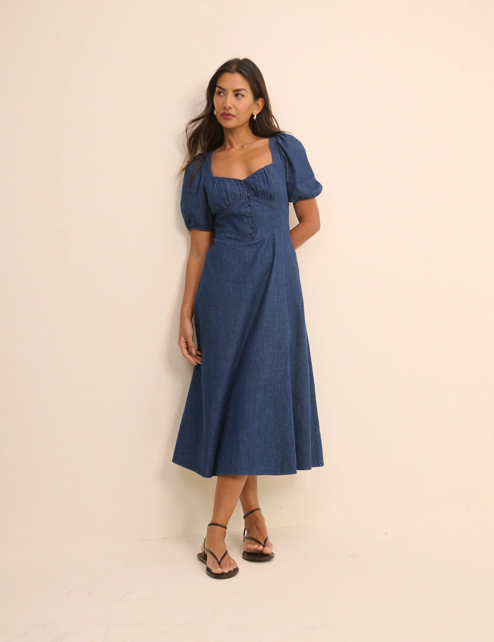 Nobody's Child – Tulla Midi Denim Dress (Dark Wash)
