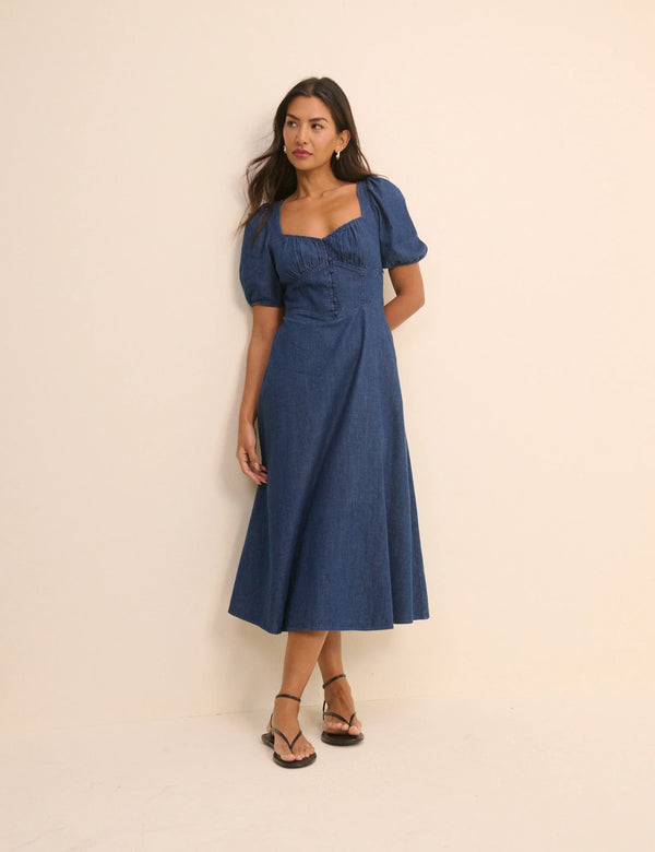 Nobody's Child – Tulla Midi Denim Dress (Dark Wash)