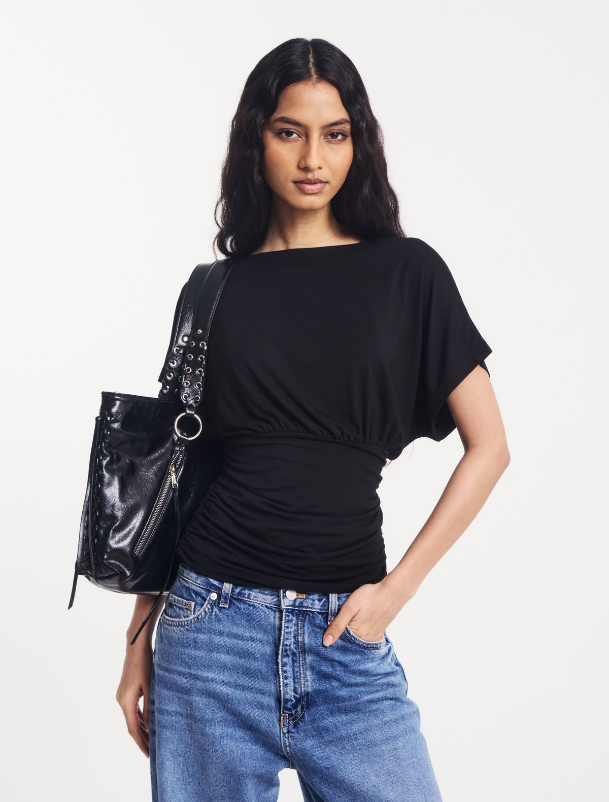 Ninety Percent – Amelie Slash Neck Gathered Side Top