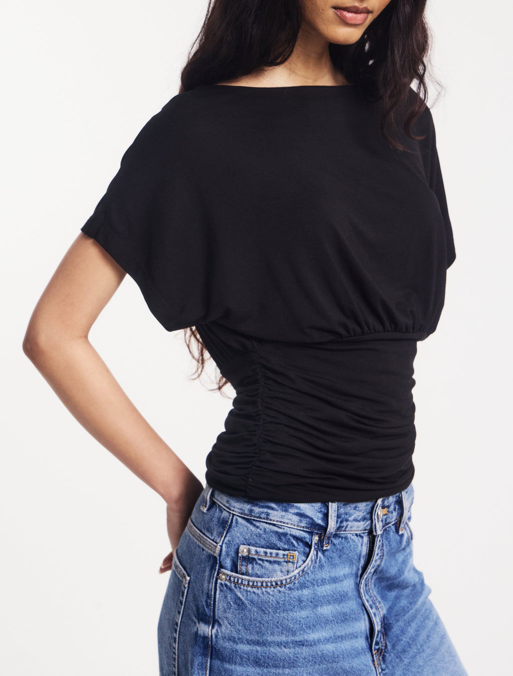Ninety Percent – Amelie Slash Neck Gathered Side Top