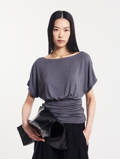 Ninety Percent – Amelie Slash Neck Gathered Side Top
