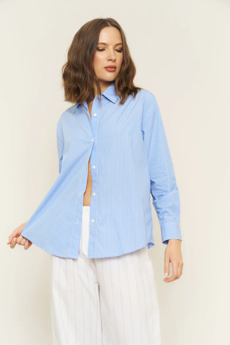 Whimsy + Row – Denise Top in Blue Stripe Poplin