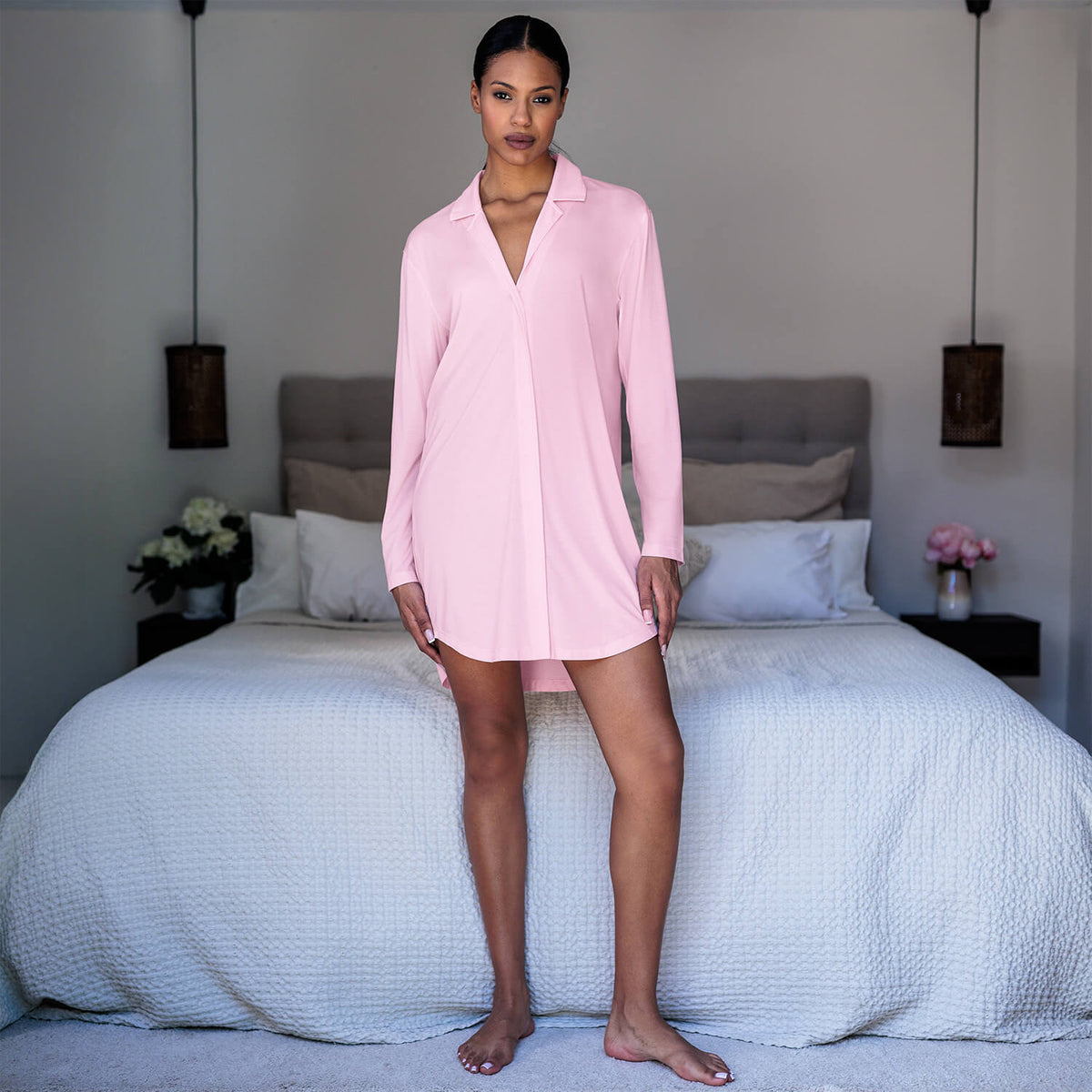 Dagsmejan – Stay Cool Classic Long Sleeve Sleepshirt Women | Wild Rose